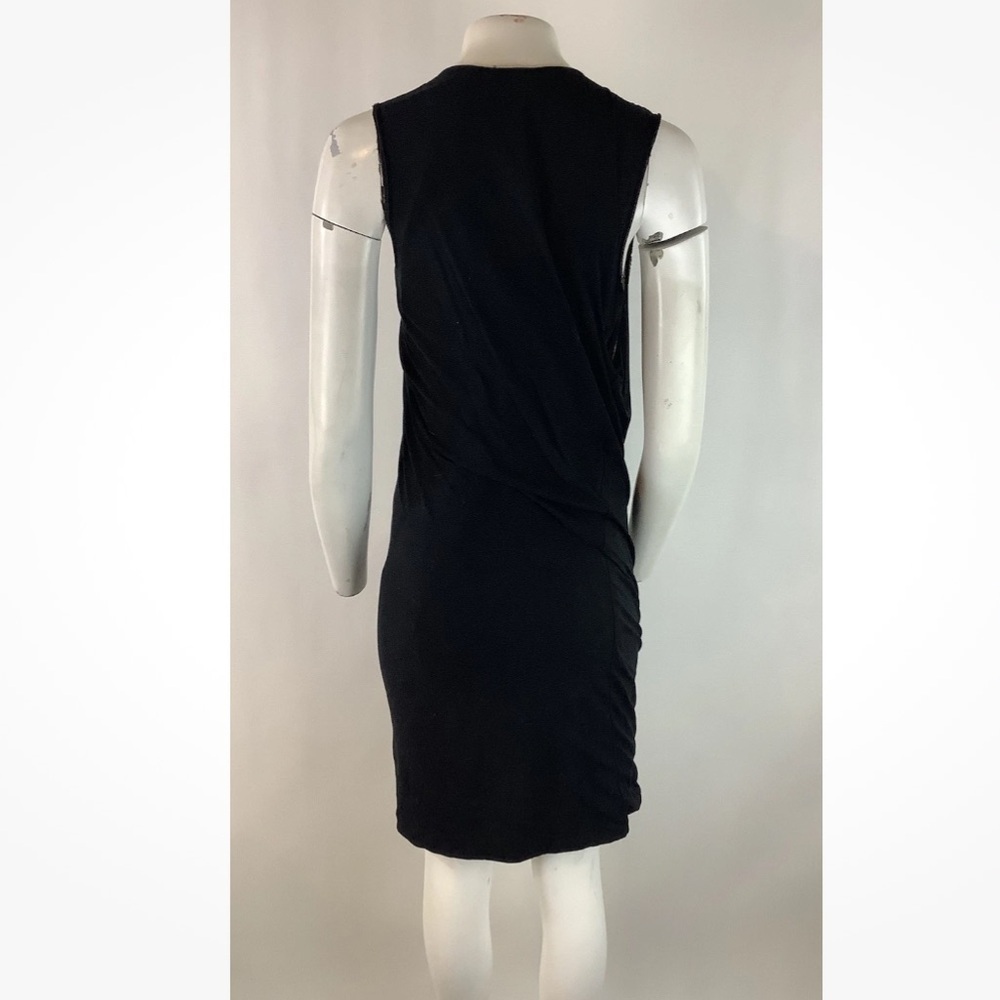3.1 Phillip Lim Sz M Sheath Ruched Cocktail Dress Black 100% Cotton V Neck - Picture 3 of 5